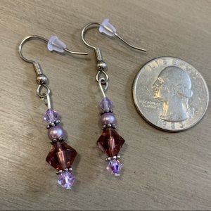 Purple handmade Swarovski earrings, new